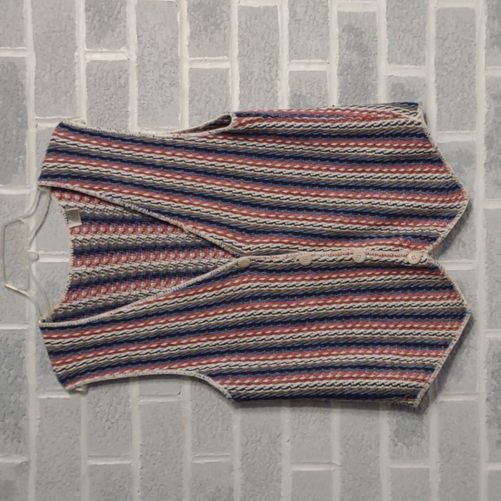 Women's 100% Cotton Streetwear Multicolored Vertical Stripe Buttoned Vest Medium - Picture 3 of 12